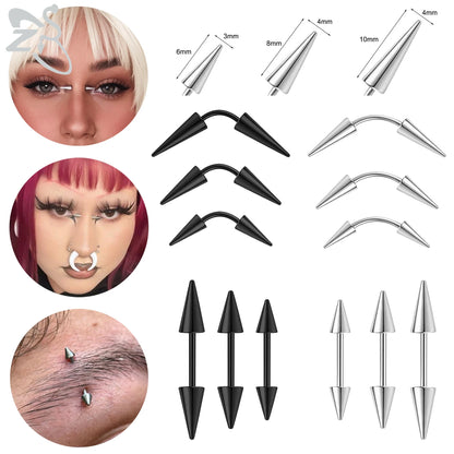 Versatile Black Stainless Steel Long Spike Eyebrow Ring for Any Occasion
