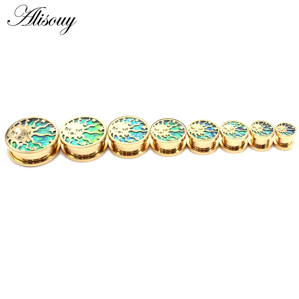 2PCS Stainless Steel Star Moon Sun Skull Cat Butterfly Ear Gauges Tunnels Plugs Expander Stretcher Piercing Body Jewelry