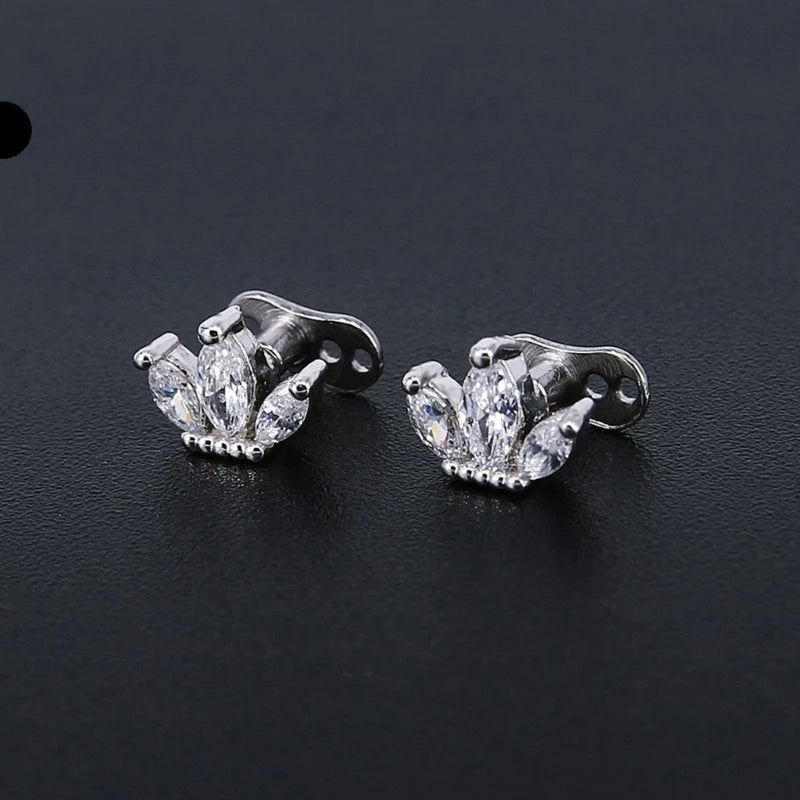 Elegant Stainless Steel Dermal Anchor Set with Cubic Zirconia