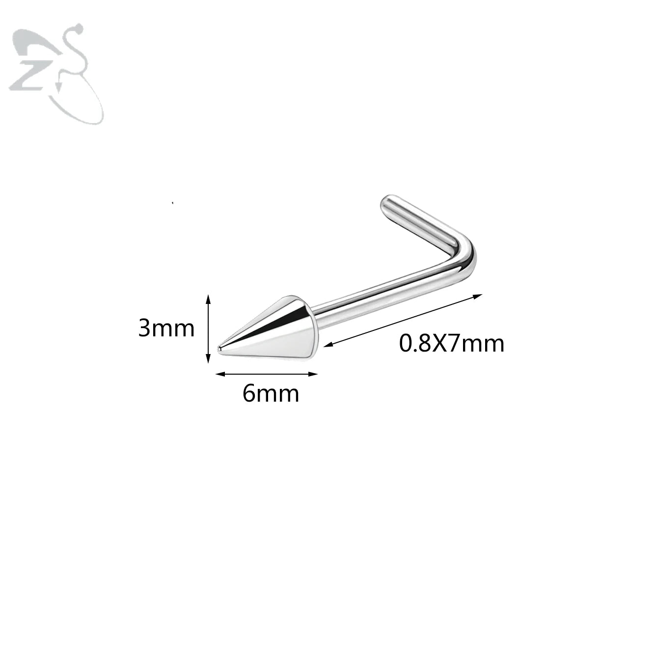 ZS 1PC 20G Spike Nose Ring Stainless steel Nose Stud Black Color Cone Nostril Piercing L-Shaped Seputm Nose Hole Body Piercings