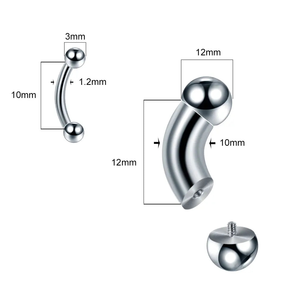 1pcs Stainless Steel Large Gauge Curved Barbell 16G-00G Internally Threaded Eyebrow Septum Piercing Body Jewelry