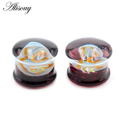 Alisouy 2pcs Transparent Round Glass Luminous Jellyfish Ear Gauges Tunnels Plugs Flesh Stretcher Expander Piercing Body Jewelry