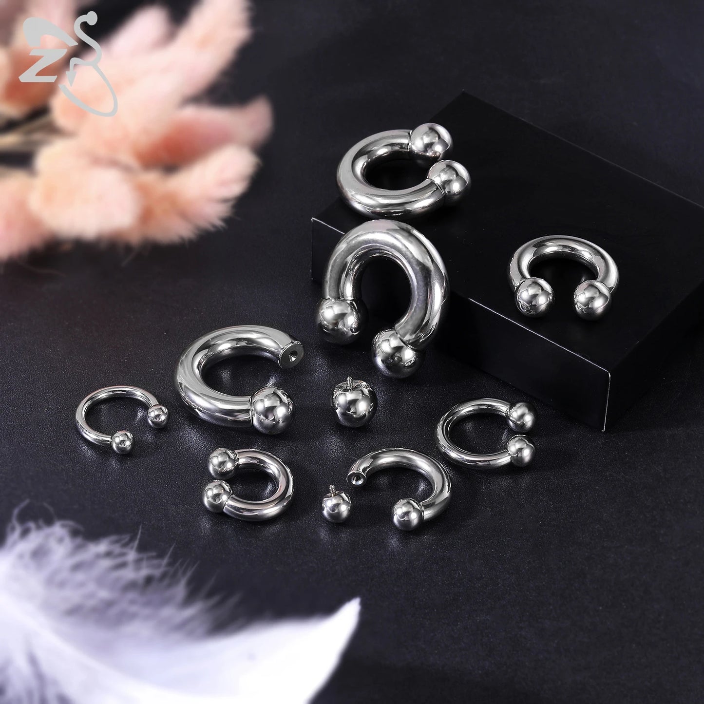 ZS 1 Piece 2/4/6/8G Stainelss Steel Horseshoe Nose Ring Men Internal Threaded Large Gauge Piercings Ear Expander Septum Piercing