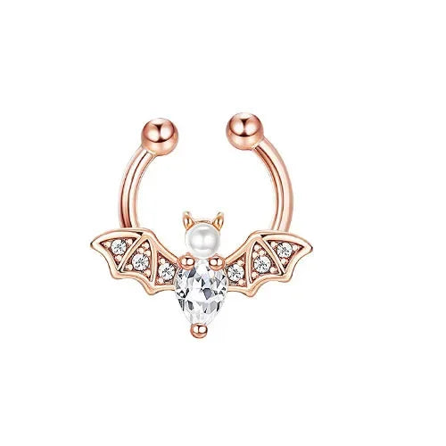 Elegant Stainless Steel Crystal Bat Faux Nose Ring - Non-Piercing Clip on Hoop