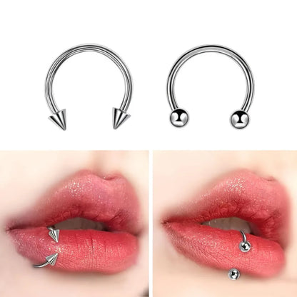 2Pcs Stainless Steel Horseshoe Barbell Nose Lip Rings With Balls Spikes Punk Body Piercing Jewelry Universal Fit Design
