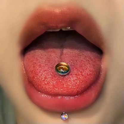 Stainless Steel Tongue Piercing Rings 14G Oil Luminescence Pink Blue Tongue Stud Studs Earrings BCR Piercings Body Jewelry Gifts