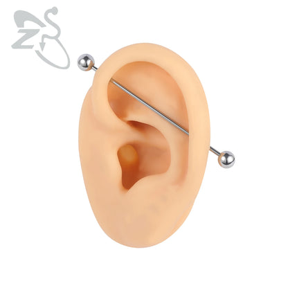 ZS 1PC 16G Stainless Steel Long Industrial Piercing Barbell Cartilage Earring Spike Helix Piercing 24/28/32/35/38/40/45/60mm