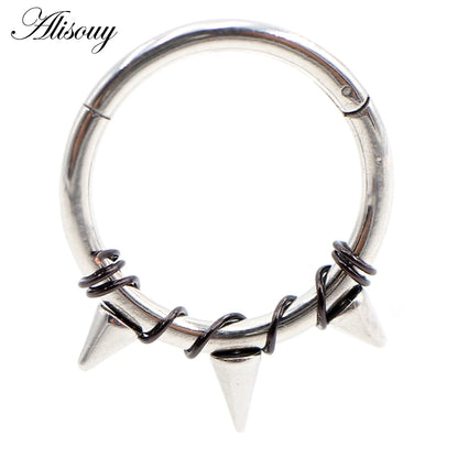Alisouy 1PC Stainless Steel Twist Wire Hinged Clicker Nose Hoop Rings Ear Cartilage Tragus Daith Septum Body Piercing Jewelry