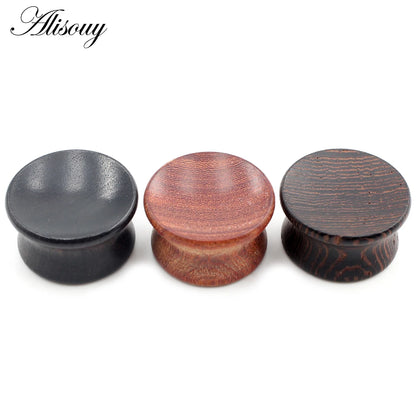 Alisouy 2pcs 6mm-20mm Concave Natural Wood Men Women Ear Tunnels Plugs Expander Stretchers Gauges Earrings Piercing Body Jewelry