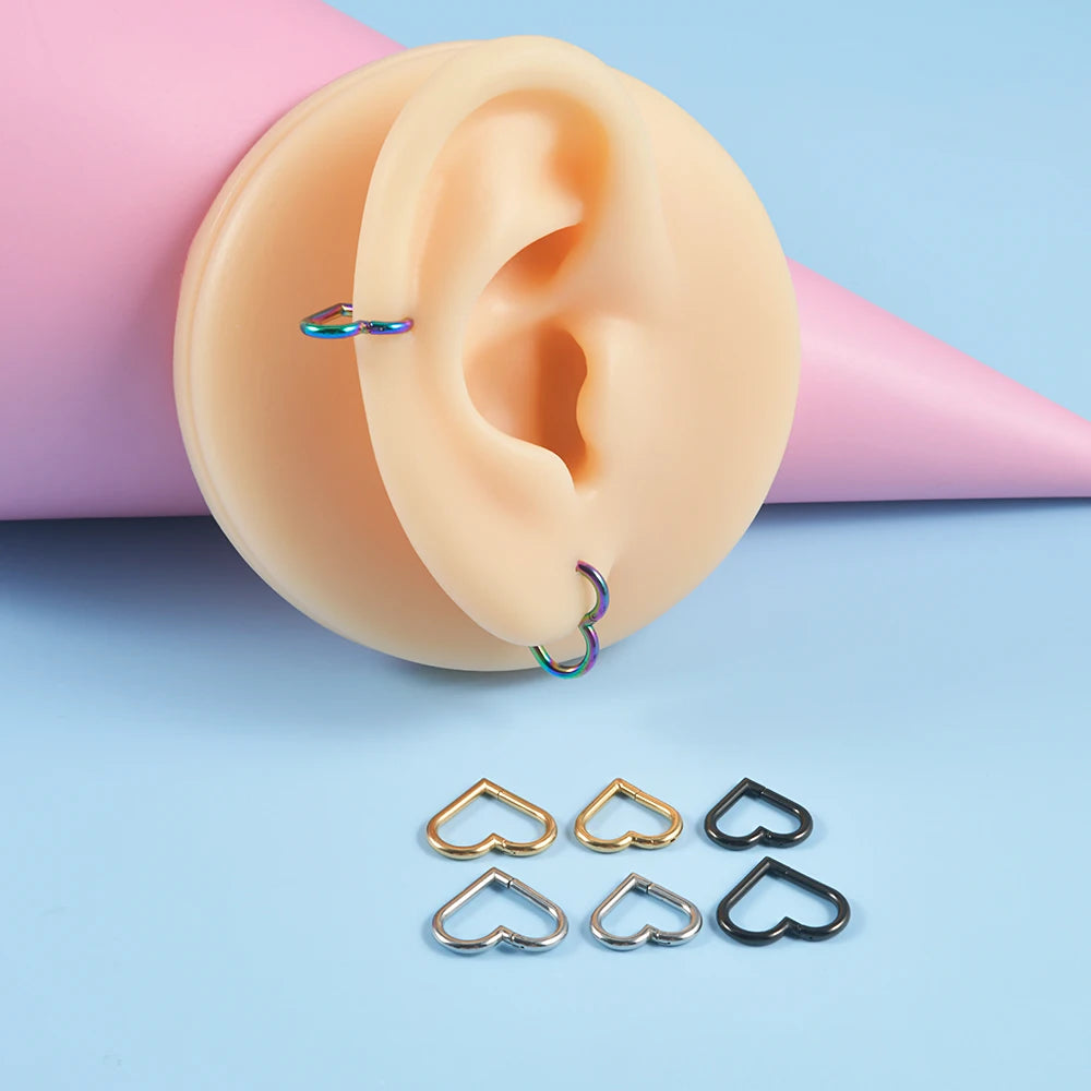 1pcs Stainless Steel Heart Shape Clicker Ear Tragus Cartilage Daith Helix Lobe Earrings Septum Nose Ring Body Piercing Jewelry