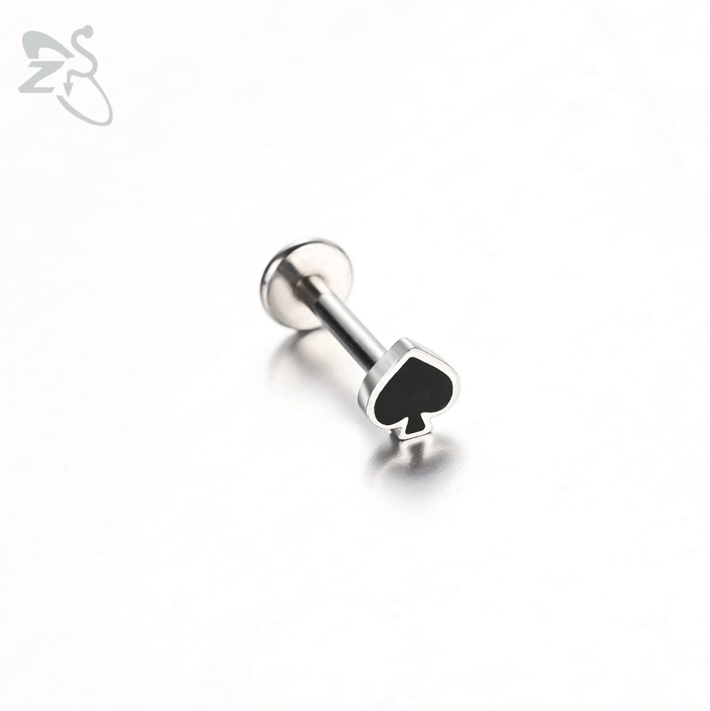 ZS 1 Piece 16G Stainless Steel Labret Lip Piercing Spade Heart Diamond Club Shape Ear Cartilage Tragus Helix Piercings 6MM/8MM